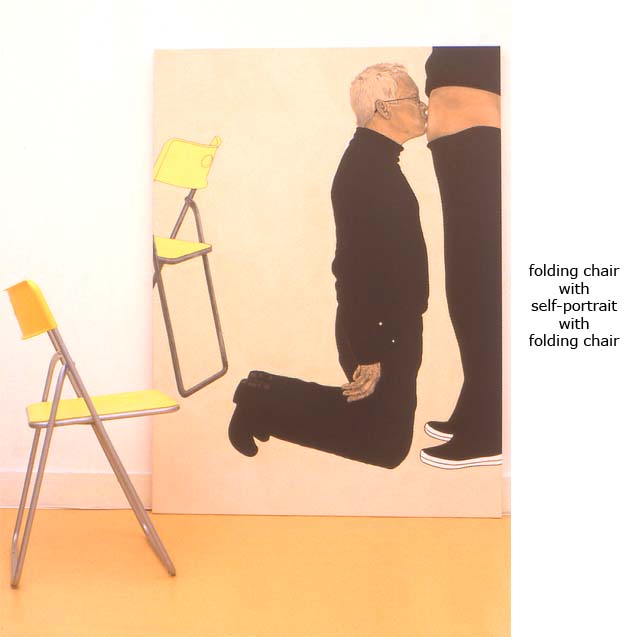 Folding chair with self-portait with folding chair